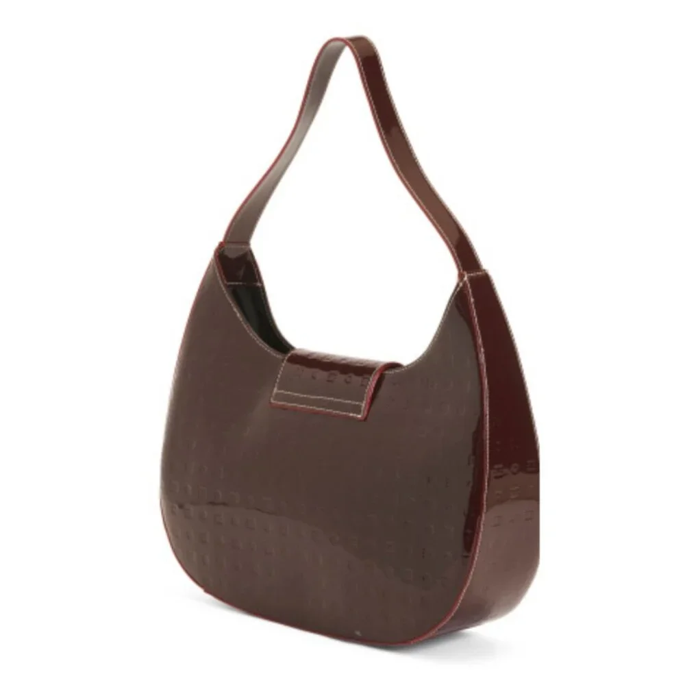 ARCADIA  PATENT LEATHER SHOULDER HOBO HANDBAG RED MADE in ITALY